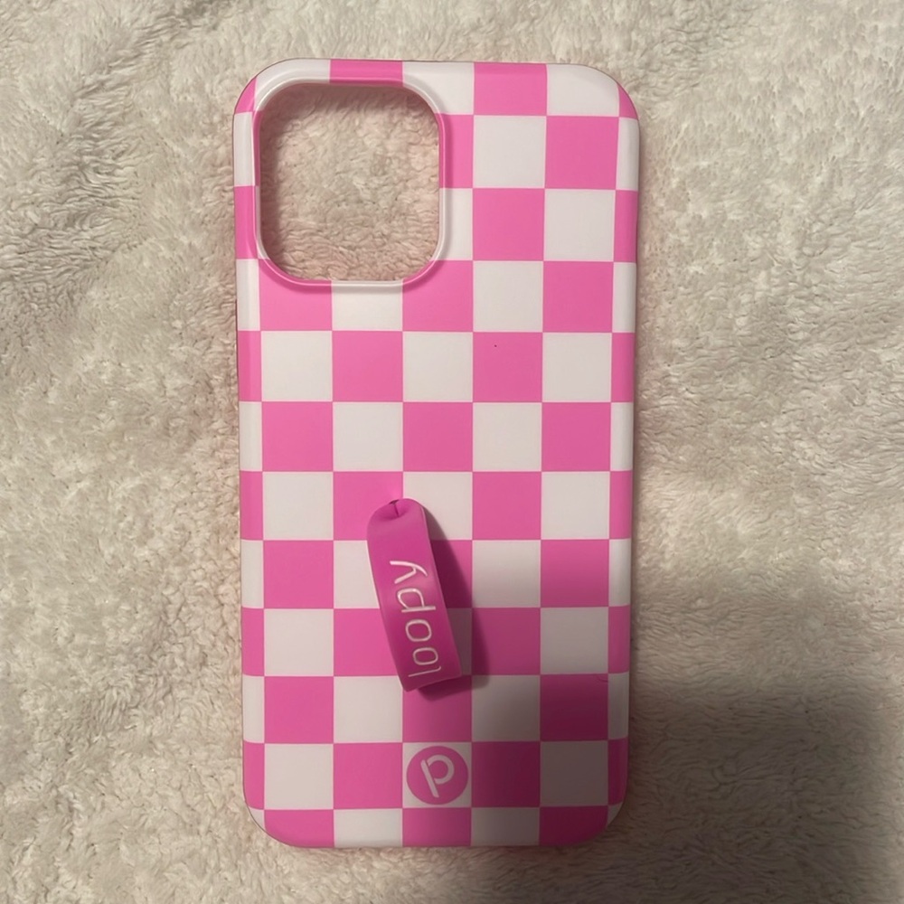 Pink and White Checkered 12 pro max loopy case